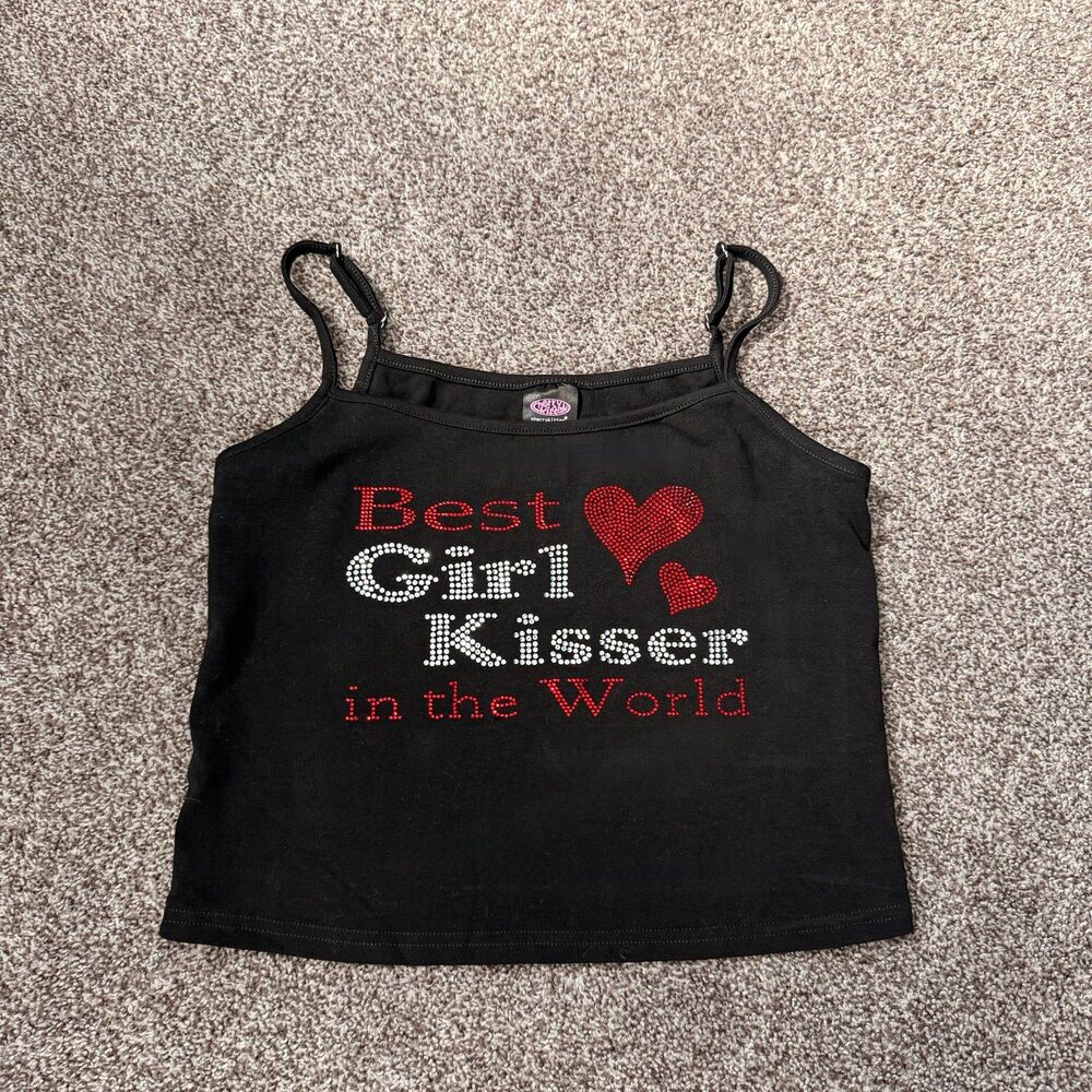 Cherrykitten Best Girl Kisser In The World Rhinestone Cami Top Black Y2K Sapphic